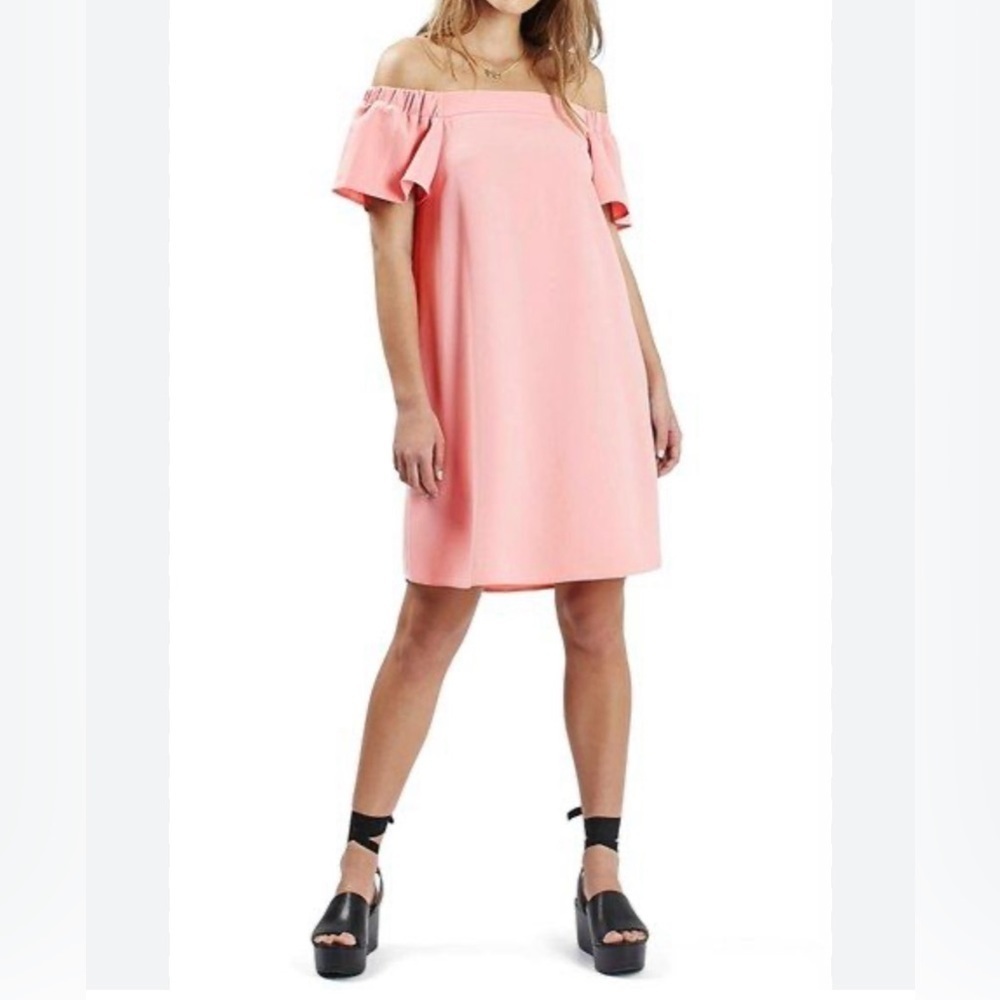 TOPSHOP Bardot Shift Mini Dress in pink SZ 6